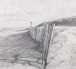 Chris Nobels - Potlood, Strand Noordwijkerhout - Ingelijst kopen? Bied vanaf 50!