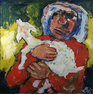 Martin van Wordragen - Olieverf op doek, Boerin met geitje - Ingelijst (Groot) kopen? Bied vanaf 300!