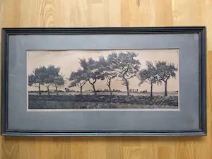 Jan Veringa - polderlandschap - houtsnede kopen? Bied vanaf 1!