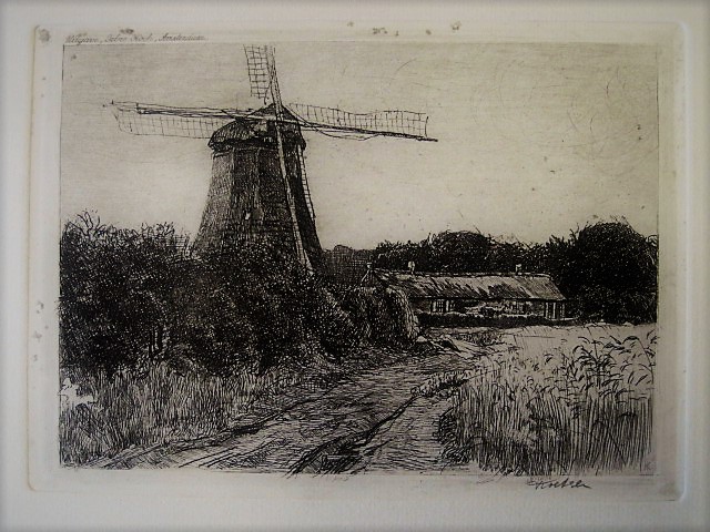 Henri Koetser - Sfeervolle Droge naald Ets "Molen en graanveld" gesigneerd. kopen? Bied vanaf 1!