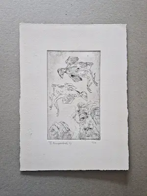 Theo Kurpershoek - Gedetailleerde ets uit 1969 - zelfportret met vogels - kleine oplage (50) kopen? Bied vanaf 31!