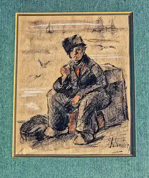 Hobbe Smith - Mooie pastel tekening "Volendam visser" netjes ingelijst - gesigneerd vendu pour 66€ !