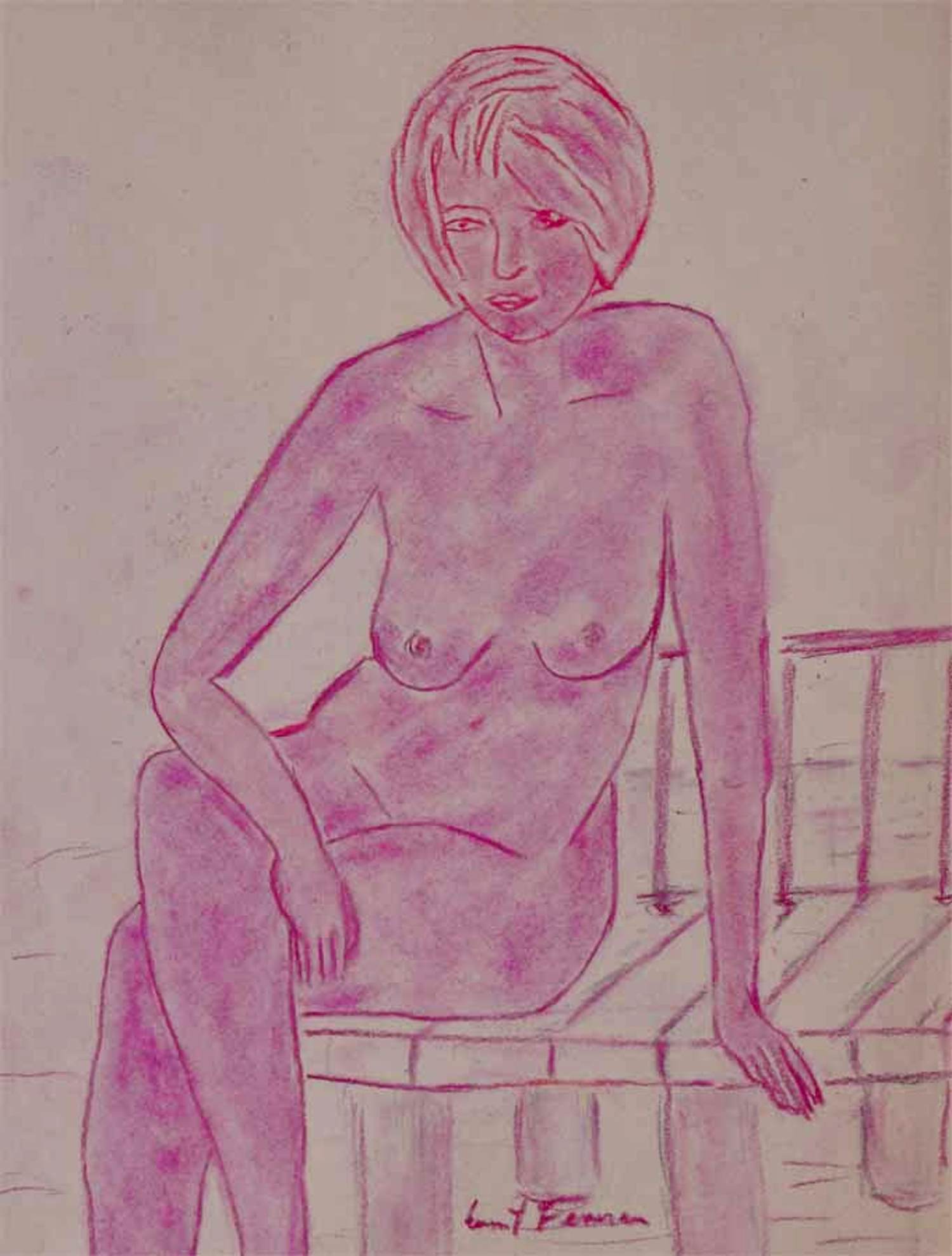 Ernst Fermen - Rötelzeichnung -Aktmodel Dora- Auf dem Wassersteg kopen? Bied vanaf 95!