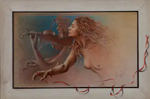 Poen de Wijs - Ingelijste olieverf op paneel: 'Inpromptu in rood' kopen? Bied vanaf 1250!