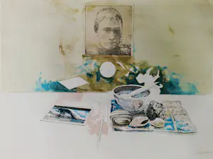 AcheterWalter Nobbe - Grote in 1982 gemaakt kleuren litho stilleven jongensportret zeer kleine oplage!? Enchérissez de 70!