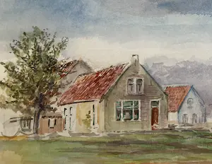 Ger Sluijter - Terschelling - dorpsgezicht - aquarel - gesigneerd kopen? Bied vanaf 40!