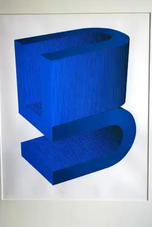 Yvonne Kracht - abstracte vormen in blauw - 1972 - zuurvrij ingelijst vendu pour 125€ !