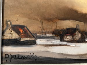 Paul Permeke - Olieverf schilderij: huizen in het landschap. kopen? Bied vanaf 350!