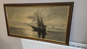 Onbekend - Hollands Zeegezicht met Vissersboten en Molen kopen? Bied vanaf 80!