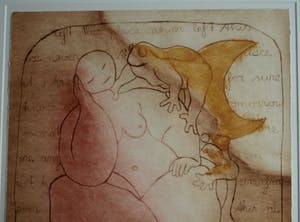 Ludy van Huffel - Ets, droge naald en aquatint , “Vrouw met kikkers” – 75 x 60 cm kopen? Bied vanaf 35!