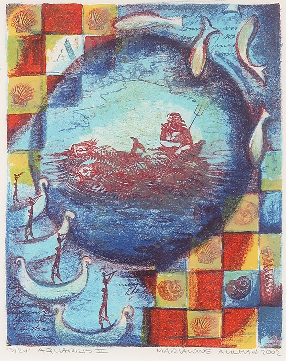 Marianne Aulman - Zeefdruk, Aquarius II - Ingelijst kopen? Bied vanaf 20!