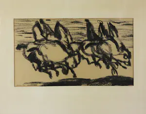 Lex Horn - Houtskool op papier, Ruiters aan het strand - Ingelijst kopen? Bied vanaf 80!