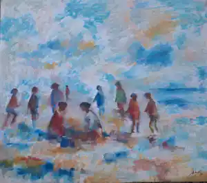 Jelle Hoogstra - Vrolijk strand tafereel- large verkauft für € 70!