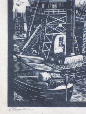 Antonius Hubertus Nordberg - Graanelevator in de haven - Houtsnede kopen? Bied vanaf 30!