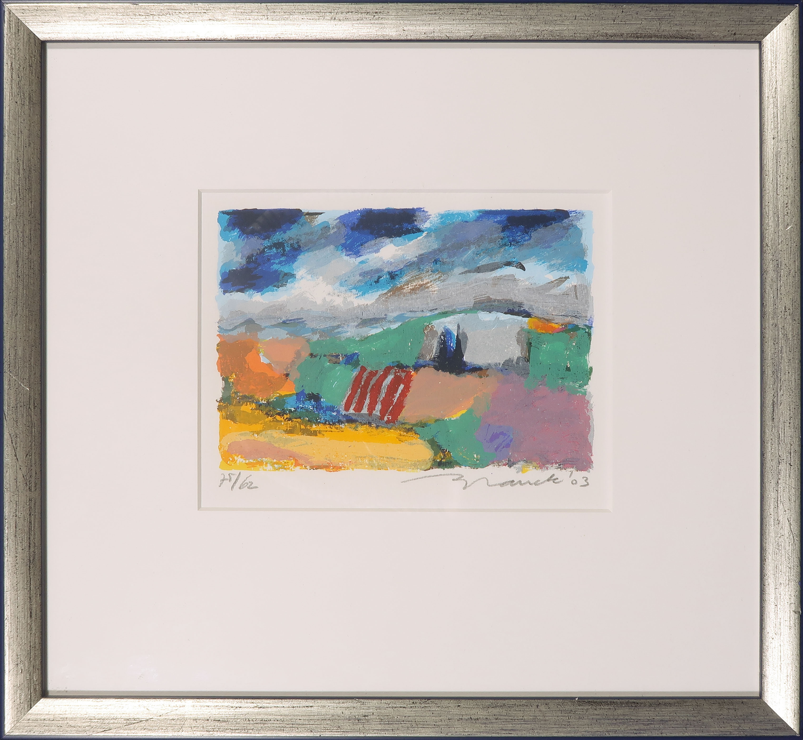 Willem Brauck - Zeefdruk, Landschap III - Ingelijst verkocht voor € 40!