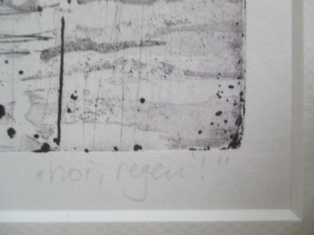 Joke Struik - ingelijste kleurenets, "Hoi, regen!" kopen? Bied vanaf 45!