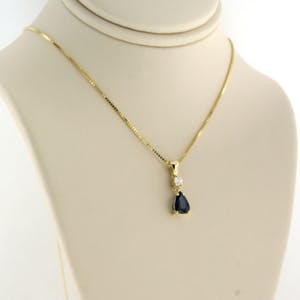 14K Goud - geelgouden collier met saffier en diamant kopen? Bied vanaf 195!