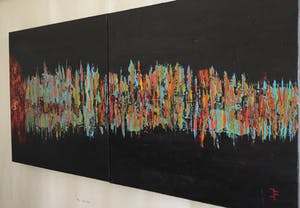 John Foppen - City Vieuw By Night......# K04. Diptych .XL. GROOT. kopen? Bied vanaf 195!