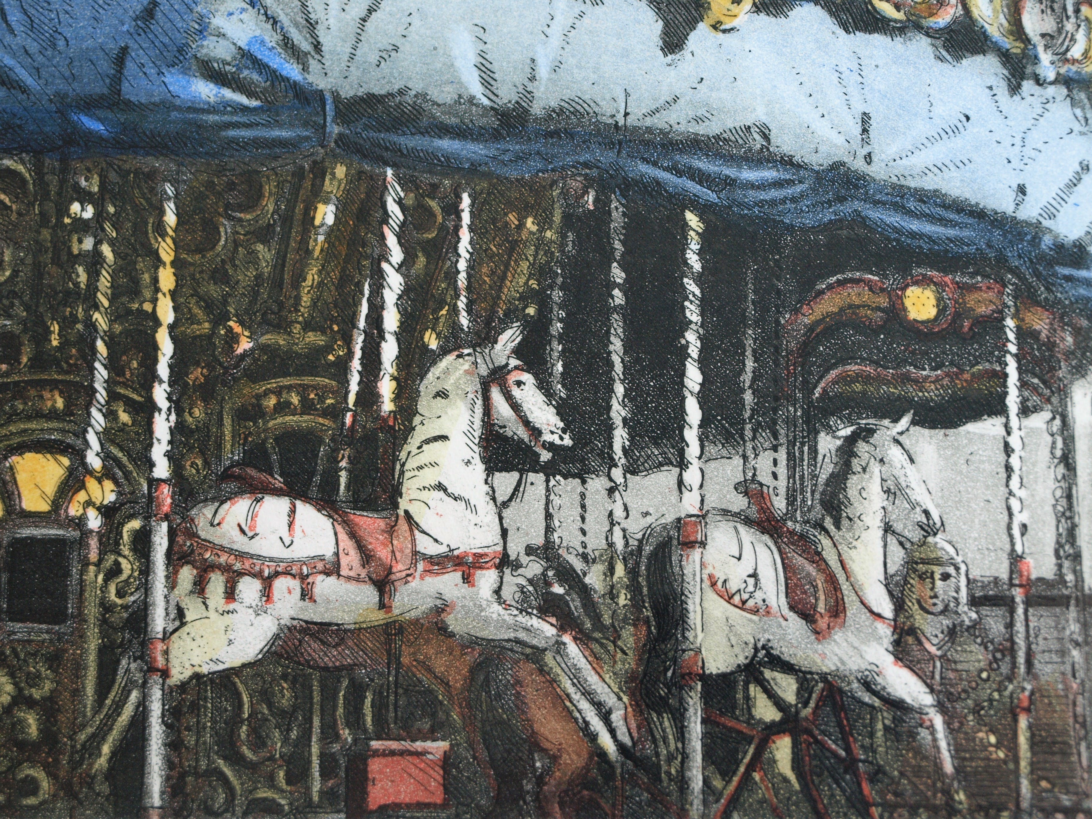 Wim Bettenhausen - Ets , Carousel bij Kurhaus , Scheveningen – ingelijst – 1995 kopen? Bied vanaf 75!