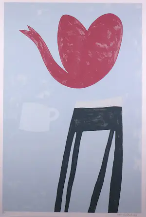 Klaas Gubbels - Zeer grote zeefdruk(!), Tafel met hartvormige kan - Ingelijst kopen? Bied vanaf 500!