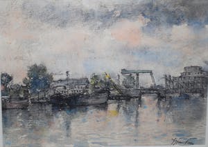 Jan van der Veer - Nieuwe Haagse School - Spaarne, Haarlem - ingelijste aquarel kaufen? Bieten Sie von 90!