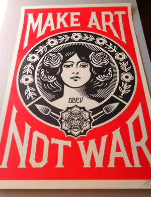 Shepard Fairey - ( Obey ) Make Art - Not War - offset - handgesignerd vendu pour 109€ !