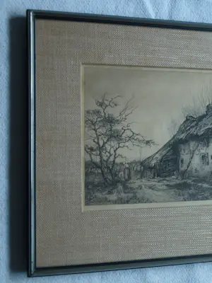 Toon de Jong - Ingelijste ets , Eemnes-Buiten met Boerin - 1906 kopen? Bied vanaf 50!
