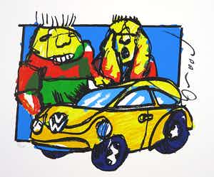 Herman Brood - Zeefdruk, VW-Beetle verkocht voor € 120!
