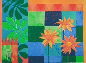 Fenneke van der Elst - Litho, Stilleven met bloemen en bladeren kopen? Bied vanaf 1!
