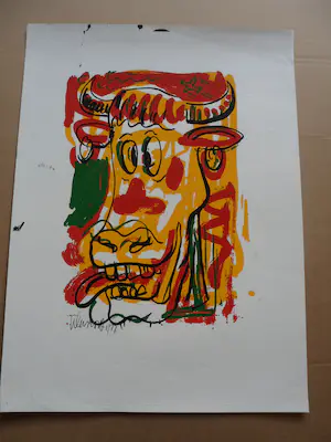 Peter Klashorst - Zeefdruk, titel. "Mad Cow ". kopen? Bied vanaf 35!