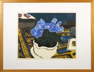 Vincent van Ojen - Houtsnede, Kaapsviooltje - Ingelijst verkocht voor € 60!