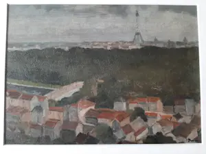 Jasper Pasman - Olieverf op papier, zicht op de Eifeltoren. kopen? Bied vanaf 40!