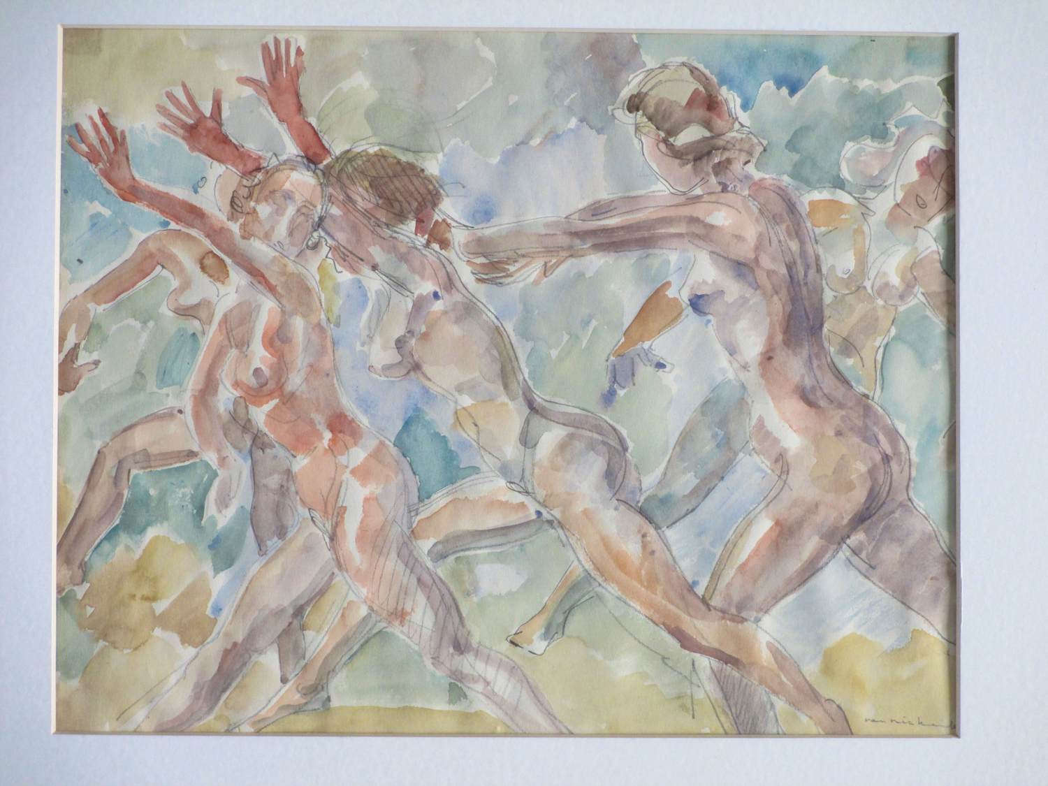 Carl C. van Niekerk - Dansende naakte vrouwen - Gemengde techniek verkocht voor € 40!