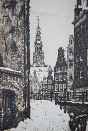 Cornelis Brandenburg - Ets - Amsterdam, de Zeedijk in de Winter kopen? Bied vanaf 75!