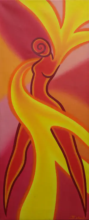 AcheterDonna Corbani - Acrylverf op doek , On Fire – 2004 – Groot , 120 x 50 cm? Enchérissez de 1!