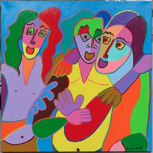 Twan de Vos - Acryl op doek, Happy trio kopen? Bied vanaf 1!
