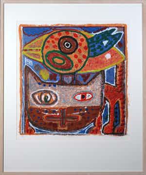 Onno de Graaf - Zeefdruk, Katvogel - Ingelijst verkocht voor € 35!