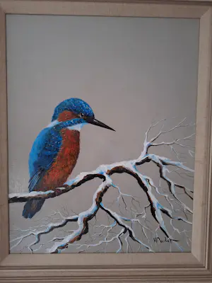 Henk Poeder - De ijsvogel op besneeuwde tak kopen? Bied vanaf 150!