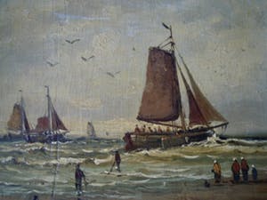 Pieter Wagemans - Prachtig gesigneerd zeegezicht met vissers boten. kopen? Bied vanaf 85!