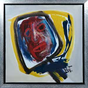 Martin van Wordragen - Olieverf op doek, Gezicht in de spiegel, Ingelijst verkocht voor € 150!