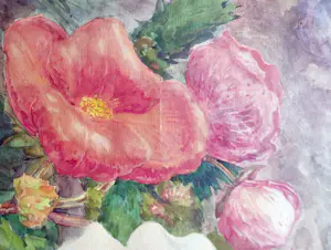 Huibert Antoine Ravenswaay - Stokrozen in de tuin -aquarel circa 1945- kopen? Bied vanaf 145!