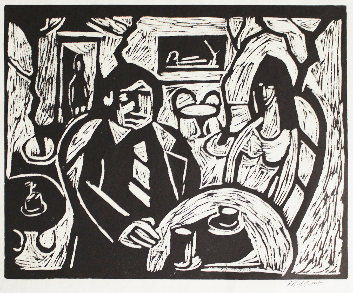 Piet Wiegman (II) - 2 linodrukken Piet Wiegman (Heemstede 1930 - 2005) - Cafe/Woonwagen kopen? Bied vanaf 15!