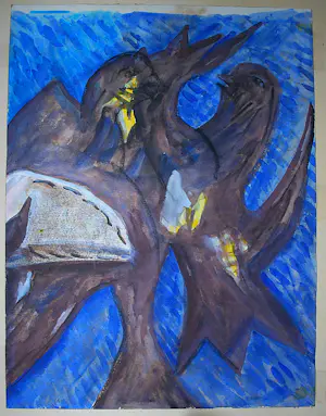 Bas Galis - abstracte gouache, jaren 60 - mooi ingelijst - 2-zijdige schildering kopen? Bied vanaf 165!