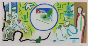 Roger Raveel - Ets, Het lam treurt geduldig naar zijn ultiem geluk op de slachtbank- Ingelijst kopen? Bied vanaf 1000!