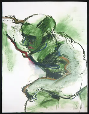 Franscz Witte - Gemengde techniek op papier, Man in groentinten kopen? Bied vanaf 1!