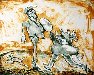 Lucebert - litho: Don Quixote en Sancho Panza verkocht voor € 225!