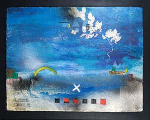 Theo Koster - Mixed media papier op hout, Zonder titel - Ingelijst (Groot en zwaar) verkocht voor € 80!