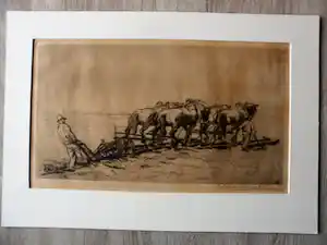Daan Bout - Ets, TWEE BOEREN MET DUBBELSPAN PLOEGPAARDEN vendu pour 40€ !