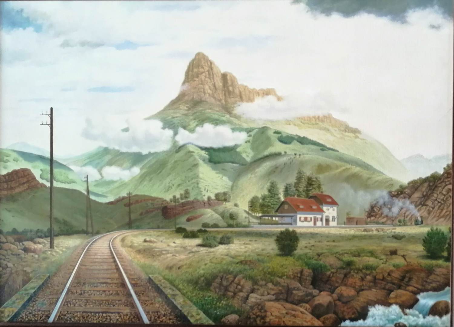 Joop Kobs - Treinstation in berglandschap verkocht voor € 250!