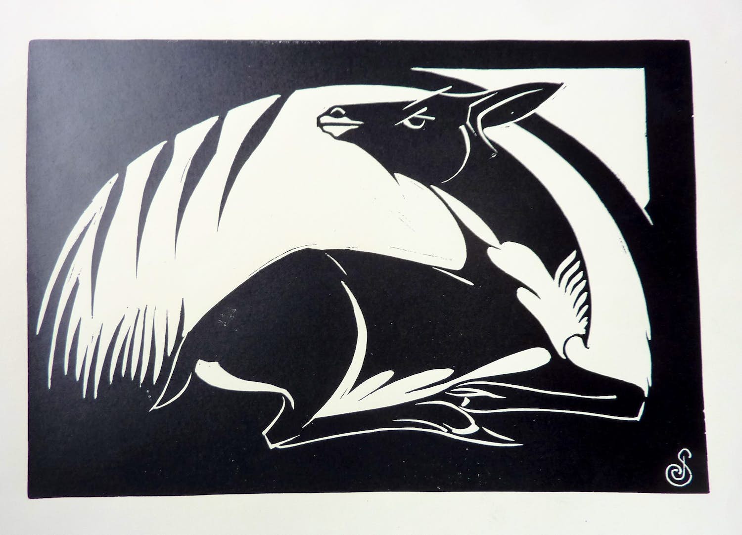 Jan Schonk - Houtsnede "Liggende Ree" 1927 verkocht voor € 40!